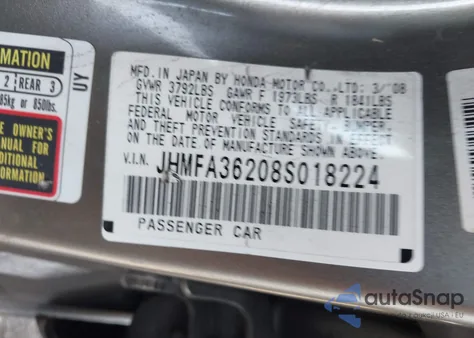 2008 Honda Civic Hybrid z USA, uszkodzony, nr VIN JHMFA36208S018224